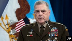 Chairman of the Joint Chiefs of Staff Gen. Mark Milley speaks during a news conference with Secretary of Defense Lloyd Austin at the Pentagon in Washington, July 18, 2023.