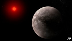 This illustration provided by the European Space Agency depicts what the exoplanet TRAPPIST-1 b could look like. 