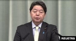 22일 하야시 요시마사 일본 관방장관이 북한 미사일 시험 발사에 관한 브리핑을 진행했다.