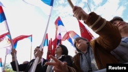 Bosnian Serbs protest against a proposed U.N. resolution that would recognize the 1995 killings of Muslims in Srebrenica as an act of genocide, in Banja Luka, Republika Srpska, April 18, 2024.
