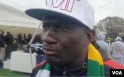 Scott Sakupwanya speaks to reporters in Harare on July 13, 2023. (Columbus Mavhunga/VOA)