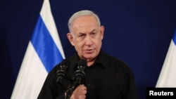 베냐민 네타냐후 이스라엘 총리가 수도 텔아비브에서 기자회견하고 있다. (자료사진)