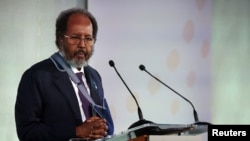 FILE - Somali President Hassan Sheikh Mohamud speaks during the opening session of the Global Food Security Summit at Lancaster House in London, Nov. 20, 2023. 