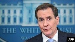 존 커비 미국 백악관 국가안보소통보좌관이 12일 정례브리핑을 하고 있다.