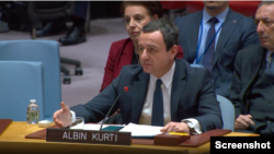 Kryeministri Kurti duke folur gjatë seancës në Këshillin e Sigurimit të OKB-së (8 shkurt 2024, UN feed)