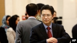 FILE - Deng Xijun, then head of China's delegation to peace talks with the Taliban, is pictured in Kabul, Afghanistan, Jan. 18, 2016. Now an envoy to Myanmar, Deng has met recently with Myanmar rebels, seeking to preserve Beijing's influence among them.