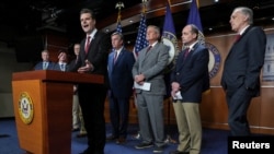 U.S. Rep. Matt Gaetz, a Republican, speaks during a House Freedom Caucus press conference about the Foreign Intelligence Surveillance Act's reauthorization, on Capitol Hill in Washington, Feb. 13, 2024. The House rejected a bid to reform the act on April 10.