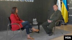 Petro Kotin, president of Ukraine's state-run nuclear company, Energoatom, talks with VOA Eastern Europe bureau chief Myroslava Gongadze about the Russian occupation of the Zaporizhzhia Nuclear Power Plant, on May 18, 2023, in Kyiv.