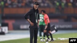 L'entraîneur du Cameroun, Rigobert Song, lors d'un match de la CAN contre le Nigeria. Cote d'Ivoire, le 27 janvier 2024.