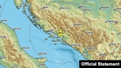 Epicentar zemljotresa nedaleko od Mostara, u Bosni i Hercegovini, prikazan na mapi Evropsko-mediteranskog seizmološkog centra, 2. oktobra 2023.