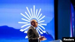 FILE - UN Executive Secretary of Framework Convention on Climate Change Simon Stiell speaks at the closing plenary at the COP27 climate summit in Red Sea resort of Sharm el-Sheikh, Egypt, Nov. 20, 2022.