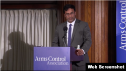 프라네이 바디 미 백악관 국가안보회의(NSC) 군비통제∙군축∙비확산 담당 선임보좌관이 7일 군축협회가 개최한 연례회의에서 ‘미국 핵무기 정책과 향후 군비통제 방향’을 주제로 한 기조연설을 하고 있다. 사진 = 군축협회 웹사이트 캡처.