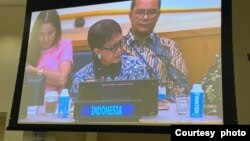 Menlu RI Retno Marsudi berbicara pada acara Solidaritas Global dengan Perempuan dan Anak Perempuan Afghanistan di sela Sidang Umum PBB di New York, Selasa (19/9). (Twitter: Menlu RI)