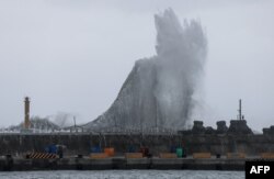 Huge waves are seen in Yilan as Typhoon Haikui makes landfall in eastern Taiwan, Sept. 3, 2023.