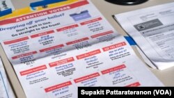 Stickers for Voters in several languages are at the polling station during the U.S. Primary election at Wat Thai Los Angeles, CA.