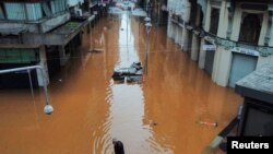 A drone view shows a flooded city center after people were evacuated in Porto Alegre, in Rio Grande do Sul, Brazil, May 4, 2024.
