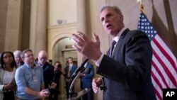 House Speaker Kevin McCarthy, R-Calif., talks to reporters outside his office following his discussions at the White House with President Joe Biden on the impasse over the government's debt ceiling, at the Capitol in Washington, May 22, 2023.