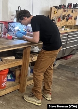 Fountain pen maker Ian Schon fabricates a titanium nib in his Philadelphia factory.