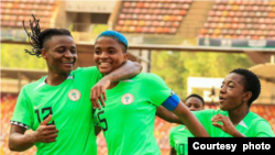 'Yan wasan Super Falcons suna murnar zura kwallo (Hoto: Facebook/Super Falcons)
