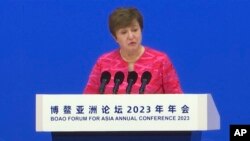 រូបឯកសារ៖ នាយក​គ្រប់គ្រង​អង្គការ IMF អ្នកស្រី Kristalina Georgieva បាន​ថ្លែង​នៅ​ក្នុង​វេទិកា Boao នៅក្រុង Boao ប្រទេសចិន កាលពីថ្ងៃទី៣០ ខែមីនា ឆ្នាំ២០២៤។ 