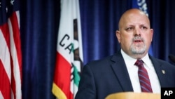 Special Agent in Charge Brice Miller of Naval Criminal Investigative Service, Office of Special Projects, speaks during a press conference at the U.S. Attorney's Office for the Southern District of California, Aug. 3, 2023, in San Diego. 