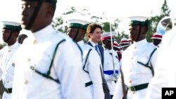 Canada Prime Minister Justin Trudeau arrives in Nassau, Bahamas, on Feb. 15, 2023. 