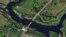 This satellite photo from Planet Labs PBC shows a destroyed bridge across the Seim River at the town of Glushkovo in Russia's Kursk region, Aug. 17, 2024. 
