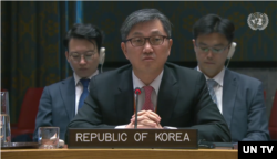 김상진 유엔주재 한국 차석대사가 22일 ‘국제 평화와 안보에 대한 위협’을 주제로 열린 안보리 회의에서 발언하고 있다.