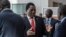 FILE - Zambian President Hakainde Hichilema, center, is pictured in Addis Ababa, Ethiopia, Feb. 19, 2023. He had said prior to recent arrests of 18 Finance Ministry officials that corruption probes "must be conducted without any interference," his Cabinet secretary said.