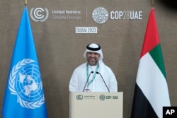 COP28 Director-General Ambassador Majid Al Suwaidi speaks during a news conference at the COP28 U.N. Climate Summit, Dec. 12, 2023, in Dubai, United Arab Emirates.