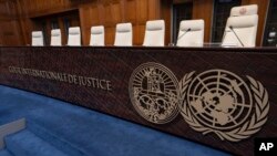 FILE - Seats of the judges at the International Court of Justice, or World Court, in The Hague, Netherlands, May 23, 2024.