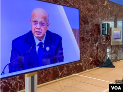 លោក ប៉ាន សូរស័ក្ដិ រដ្ឋមន្រ្តីក្រសួងពាណិជ្ជកម្មកម្ពុជា ថ្លែងក្នុងសន្និសីទអង្គការសហប្រជាជាតិស្តីពីប្រទេសអភិវឌ្ឍតិចតួចលើកទី៥ (LDC5) ដែលធ្វើឡើងក្នុងទីក្រុងដូហា ប្រទេសកាតា នៅថ្ងៃទី៧ ខែមីនា ឆ្នាំ២០២៣។ (កាន់ វិច្ឆិកា/វីអូអេ)