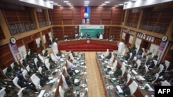 FILE - The Economic Community of West African States (ECOWAS) Committee of Chiefs of Defense Staff gather as they deliberate in Abuja, Nigeria, on the political unrest in Niger, Aug. 2, 2023.