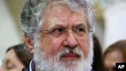 FILE - Ukrainian businessman Ihor Kolomoisky speaks at a meeting in Kyiv, Ukraine, on Sept. 13, 2019.