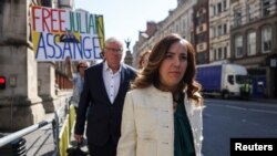Stella Assange, wife of the WikiLeaks founder Julian Assange, arrives at the High Court for an extradition hearing of Julian Assange, in London, May 20, 2024.