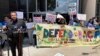 FILE - Maritza Gutierrez Ramos, 28, speaks at a rally outside the federal courthouse following a hearing on the fate of a revised version of the Deferred Action for Childhood Arrivals program, June 1, 2023, in Houston.