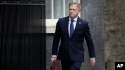 FILE - Britain's Defence Secretary Grant Shapps arrives in Downing Street for a cabinet meeting in London, March 6, 2024. 