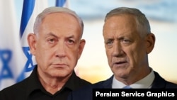 بنی گنتز، یکی از اعضای میانه رو کابینه جنگی سه نفره اسراییل (راست) و بنیامین نتنیاهو، صدراعظم اسراییل