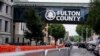 Barricades are seen near the Fulton County courthouse, Aug. 7, 2023, in Atlanta. 