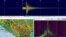 Kombinacija geografske karte sa označenim epicentrom i prikaza očitavanja sa seizmoloških uređaja, koje je objavio crnogorski Zavod za seizmologiju, u vezi sa zemljotresom koji je pogodio Crnu Goru rano izjutra 14. marta 2024.