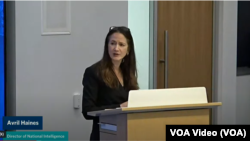 2023年4月24日，美国国家情报总监海恩斯在卡内基国际和平基金会就数字威权主义发表讲话。（视频截图）