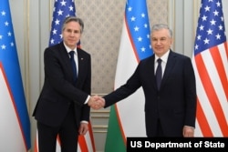 AQSh Davlat kotibi Entoni Blinken Toshkentda O'zbekiston rahbari Shavkat Mirziyoyev bilan uchrashuvda, 1-mart, 2023