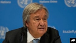 U.N. Secretary-General Antonio Guterres addresses a press conference ahead of the G20 Summit in New Delhi, India, Sept., 8, 2023.