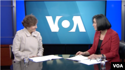  Alice Albright, the CEO of the Millennium Challenge Corporation, or MCC, gave an interview to VOA English to Africa Service’s Carol Castiel on the “Press Conference USA” radio program on March 7, 2023, at headquarters in Washington 