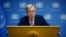 Tổng thư ký Liên hiệp quốc Antonio Guterres kêu gọi các nước cần có hành động ngay về biến đổi khí hậu, trước đợt nắng nóng kỷ lục của tháng 7, tại trụ sở Liên hiệp quốc ở New York, ngày 27/7/2023. 