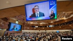 지난달 21일 스위스 제네바 WHO 본부에서 세계보건총회(WHA)가 열리고 있다.