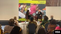 U.S. Ambassador to Kenya Meg Whitman addresses participants of the African Women Entrepreneurship Cooperative (AWEC) meeting in Nairobi. (Mariama Diallo/VOA)