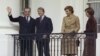 FILE - The Shah of Iran, Mohammad Reza Pahlavi, President Jimmy Carter, Empress Farah Pahlavi and U.S. first lady Rosalynn Carter are pictured on a balcony at the White House in Washington, Nov. 15, 1977.