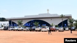 A general view shows the exterior of a Pentecostal church, where a bag containing an explosive device was identified at the Lubaga Miracle Centre, in the Lubaga suburb of south Kampala, Sept. 3, 2023. 