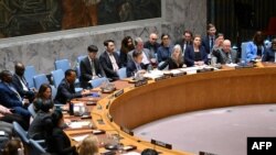 ภาพการประชุมสมาชิกคณะมนตรีความมั่นแห่งสหประชาชาติ เพื่อออกเสียงรับรองมติเรียกร้องให้มีการหยุดยิงในสงครามอิสราเอล-ฮามาส เมื่อ 10 มิ.ย. 2567 (AFP)